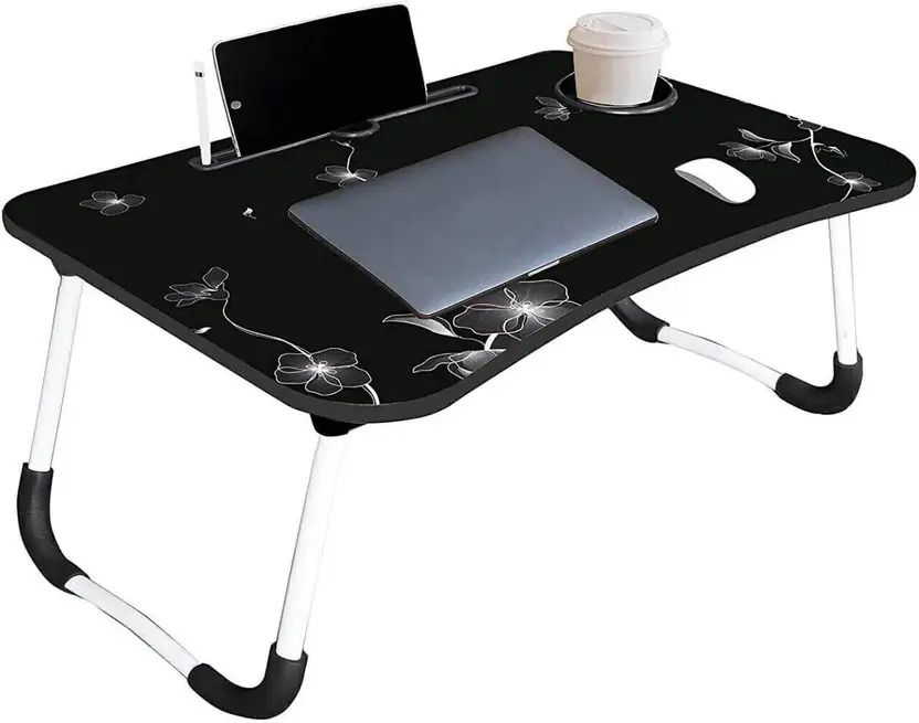 khodal arth Black Flower Printed Laptop/Study Table Wood Portable Laptop Table-picture-18