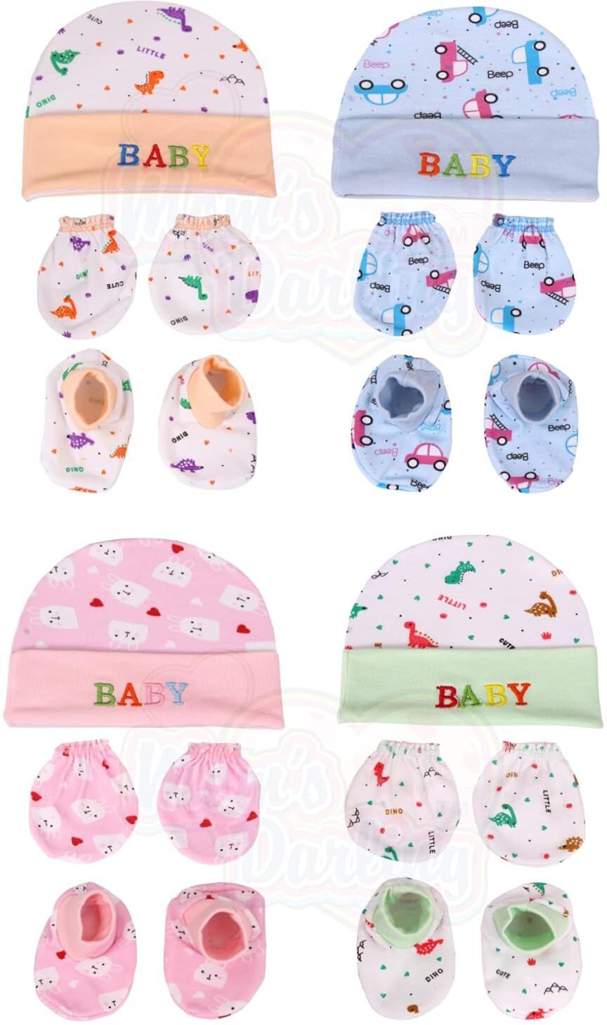 house of common Newborn Baby Cotton Mitten Sets with Cap and Booties/Newborn Cap Set/Gloves Set-picture-20