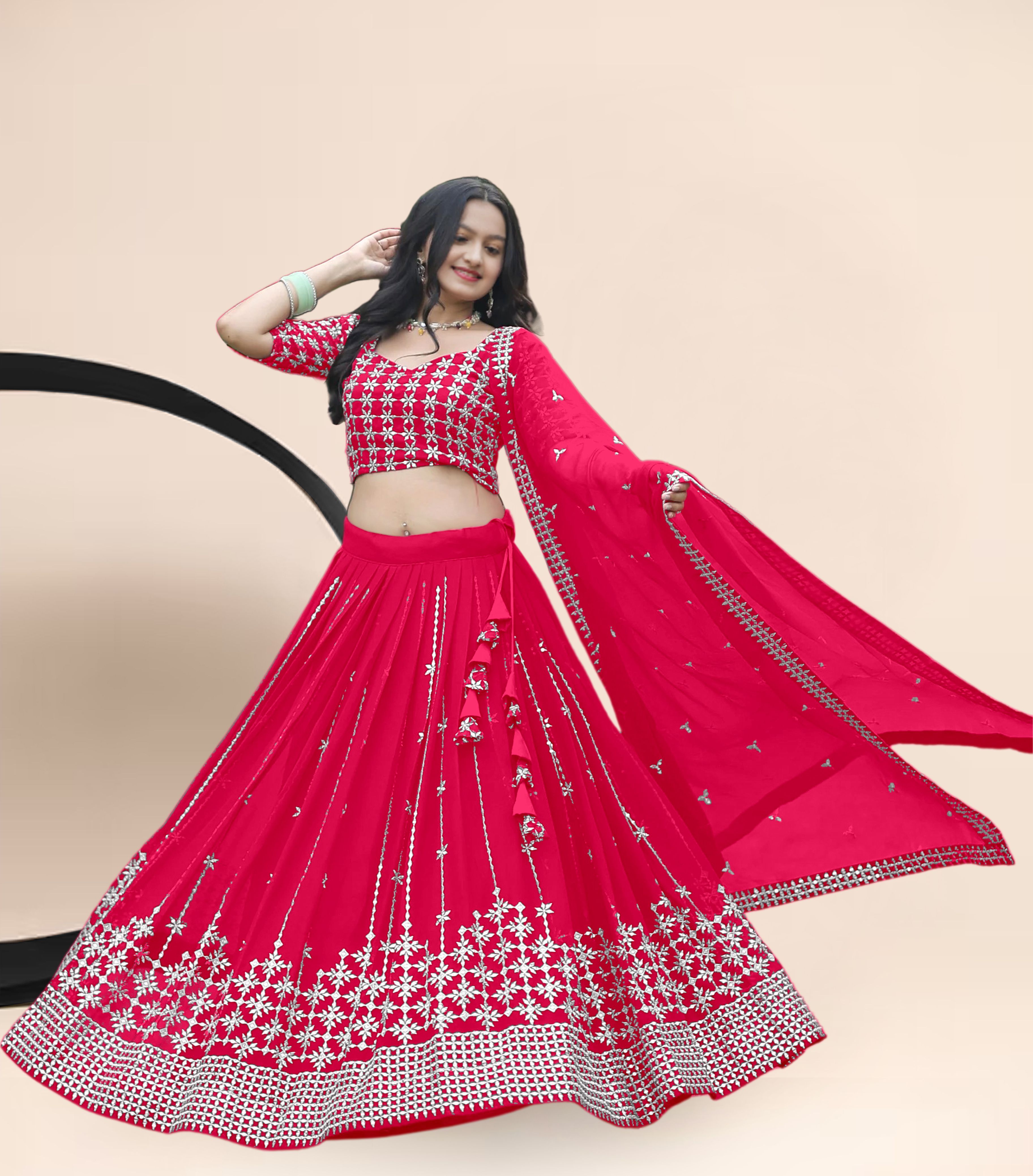 Embroidered Semi Stitched Lehenga Choli