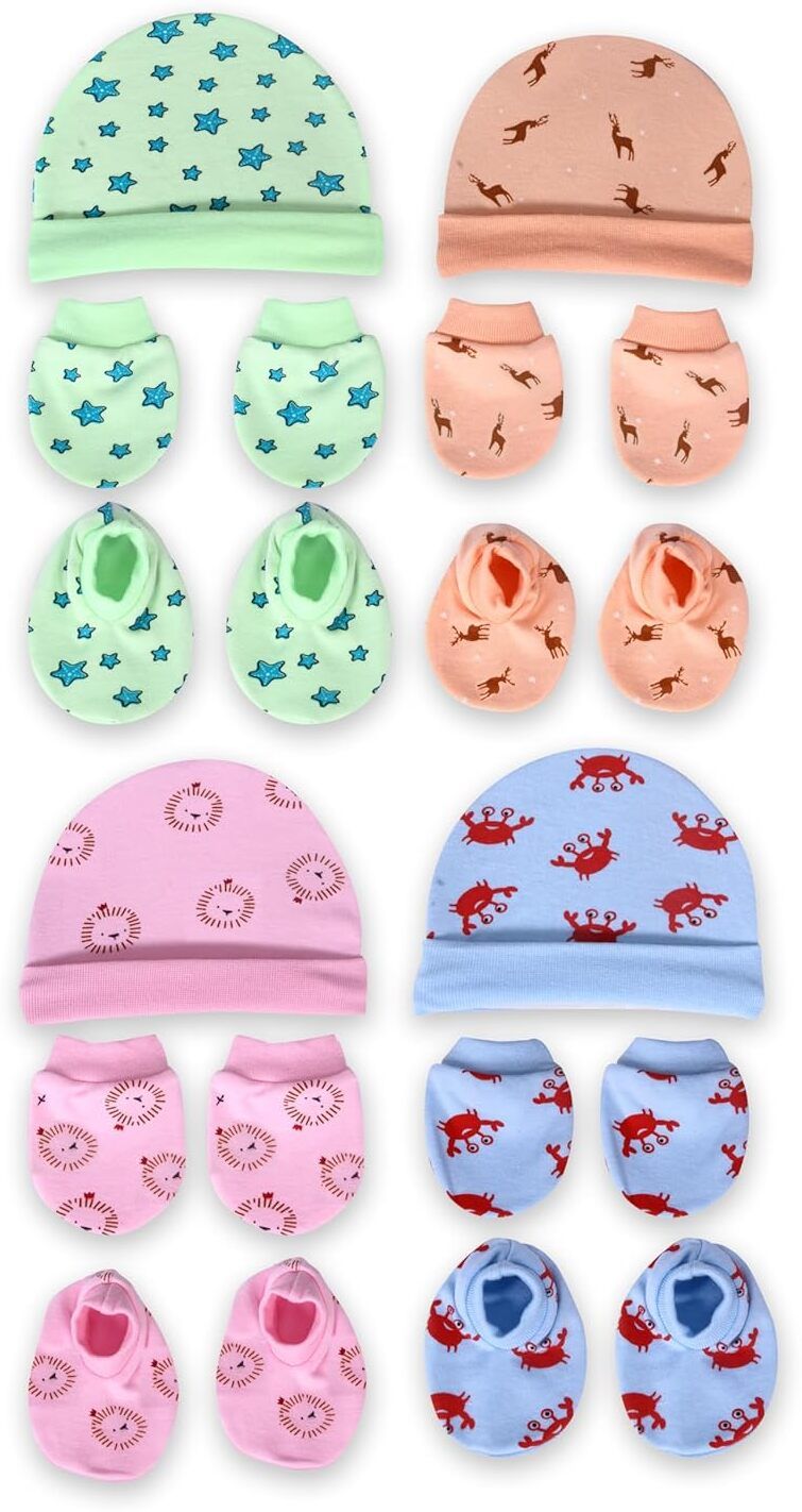 Newborn Baby Cotton Cap Mitten and Booties Combo Set Infant Cap Mittens Bootie-image-4