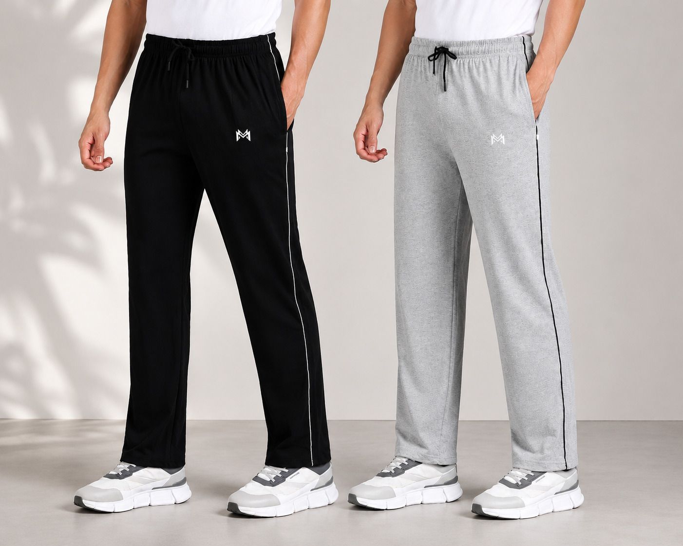 mank d Pack of 2 Men Solid Grey, Black Track Pants-picture-12