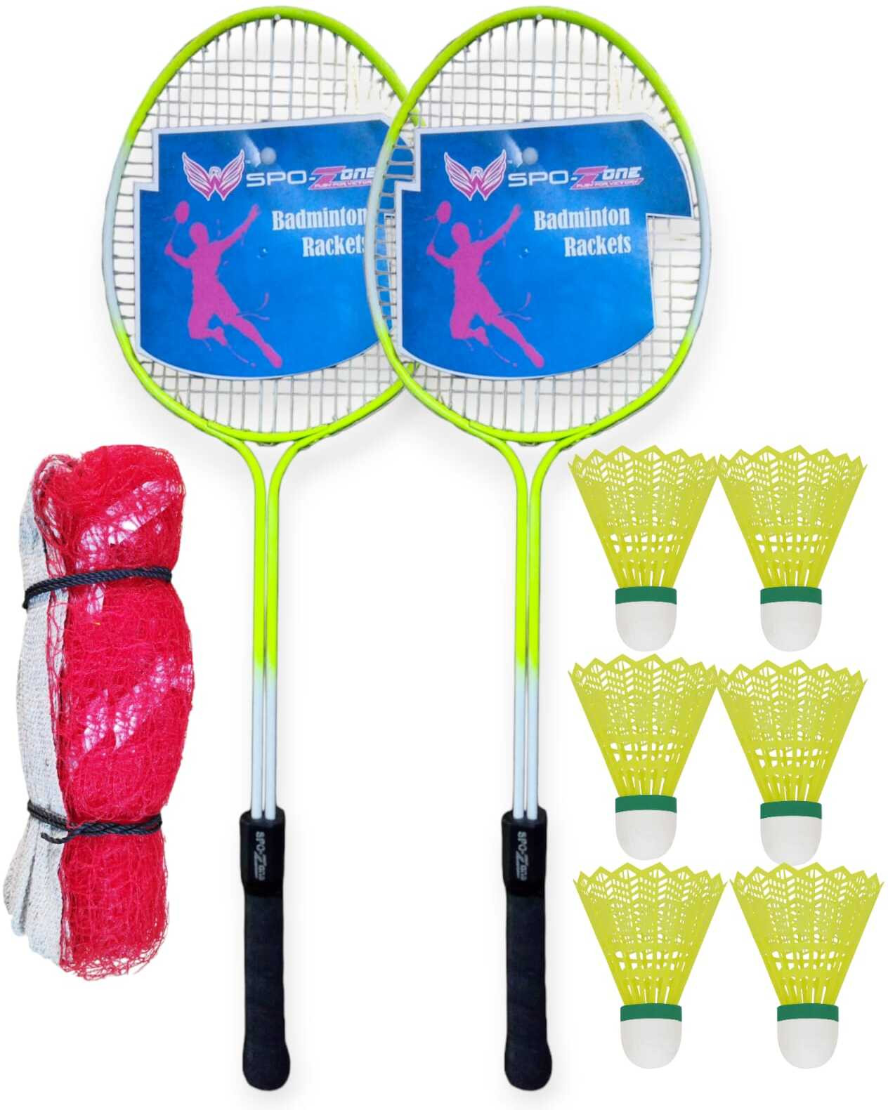 spo zone Badminton Racket Kit Combo Set Of 2 Piece Racquet With 3 Piece Shuttle_With Net Badminton Kit image 1