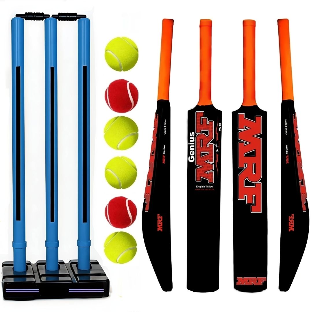 1 PVC PLASTIC BAT 1 WICKECT SET AND 6 TENNIS BALLS MULTICOLOUR Cricket Kit-image-1