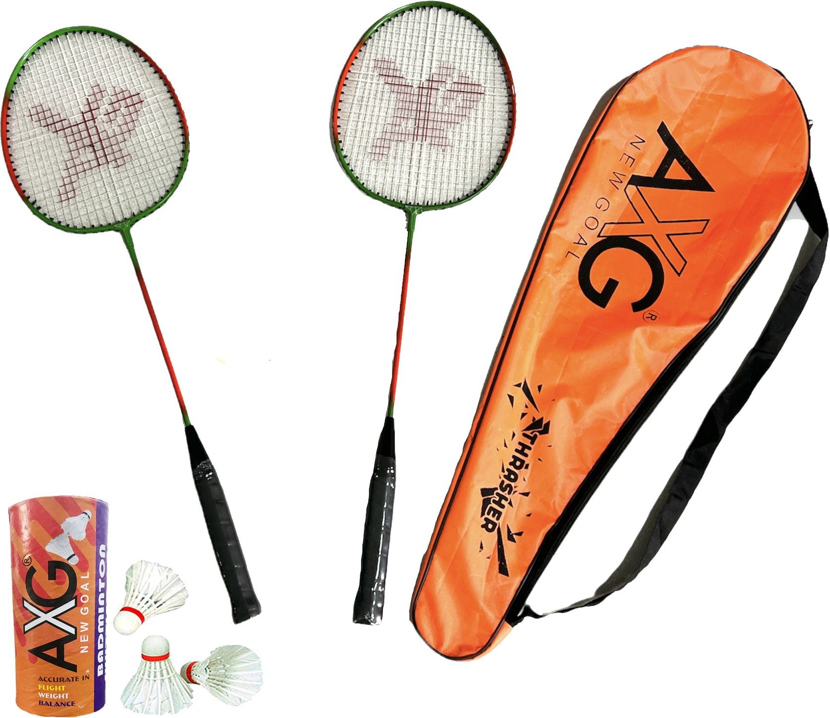 axg new goal Thrasher Racquets with Feather shuttles Badminton Kit-picture-24