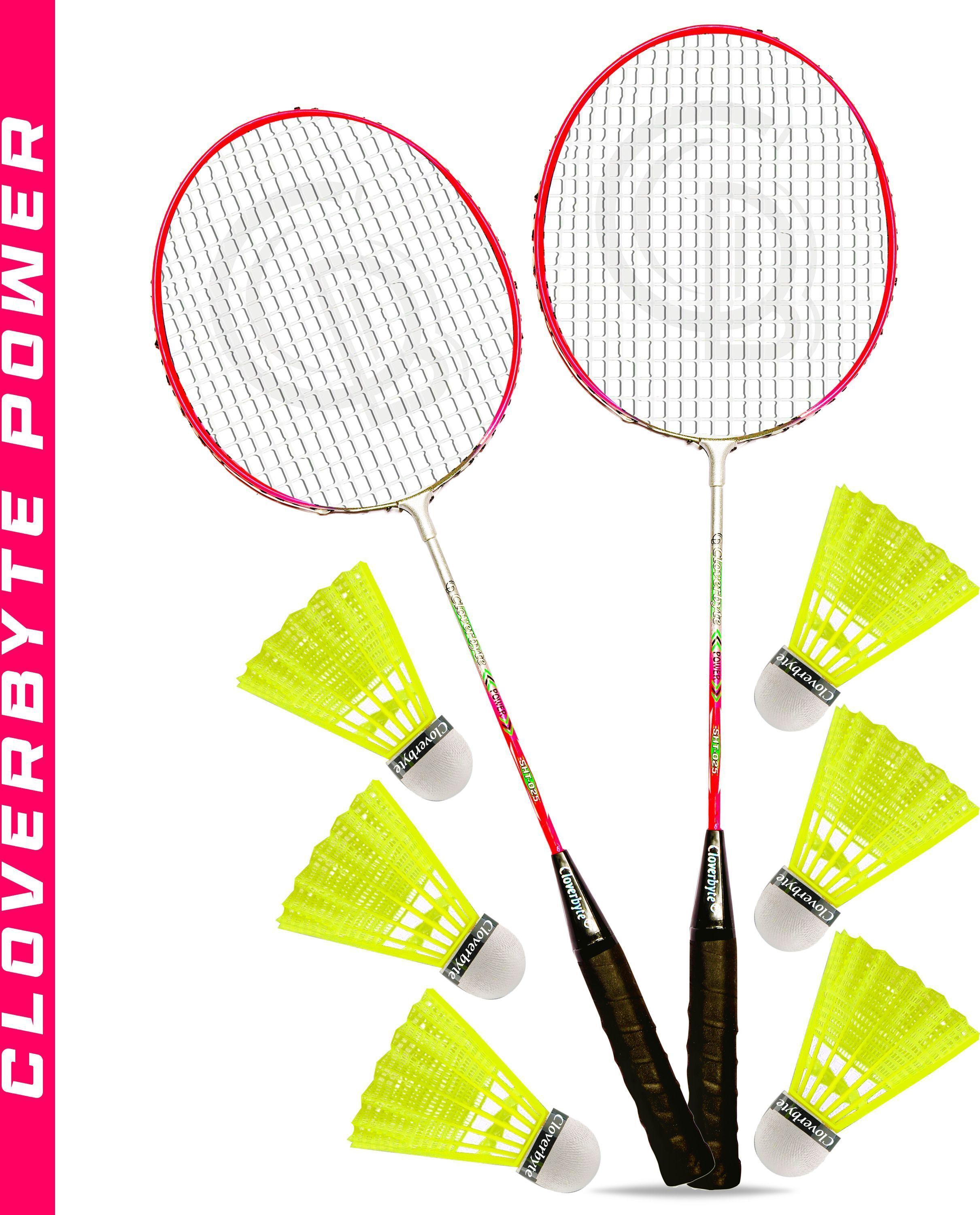 POWER Pink Steel LightWeight Badminton Racquet 1 Pair with 6 pc Shuttlecocks Badminton Kit-image-35