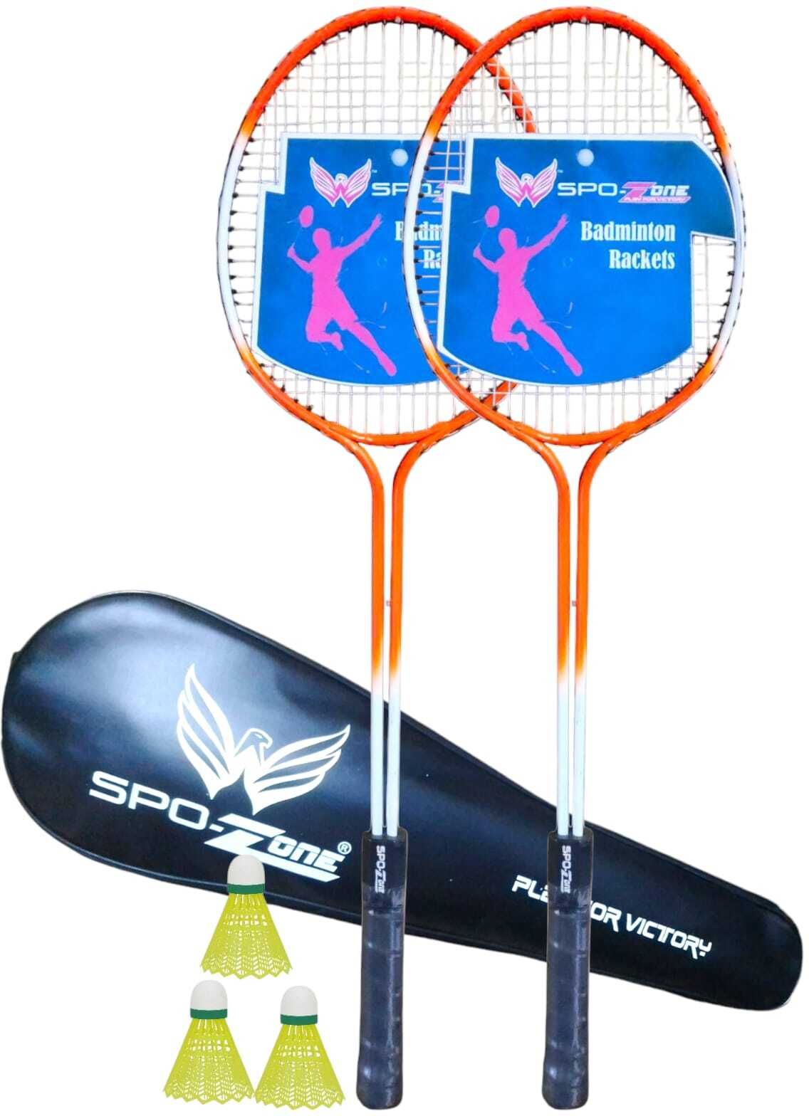 spo zone MULTI Orange 123# Badminton RACQUET 2 PC with 3 shuttle Cover Black Multicolor Strung Badminton Racquet-picture-25