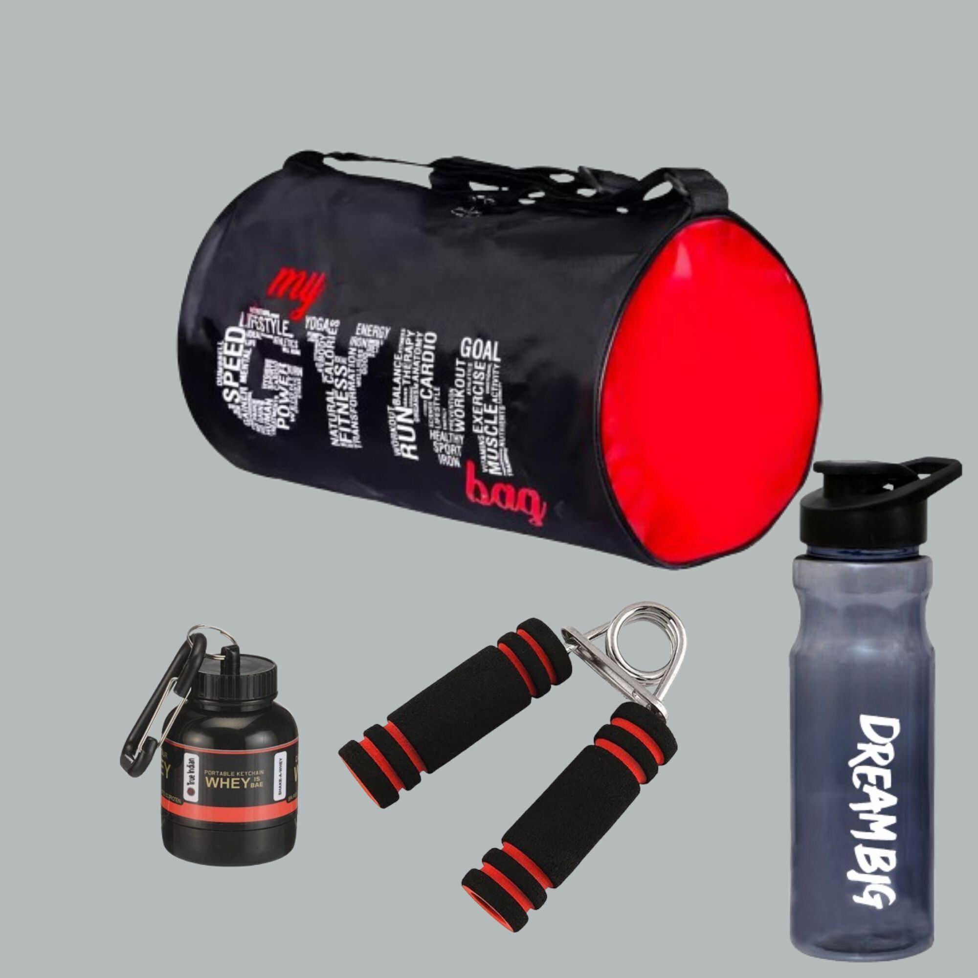 Combo of Gym bag Whey Container Shaker Bottle Hand Strengthener Duffel Bag Fitness Accessory Kit Kit-image-41