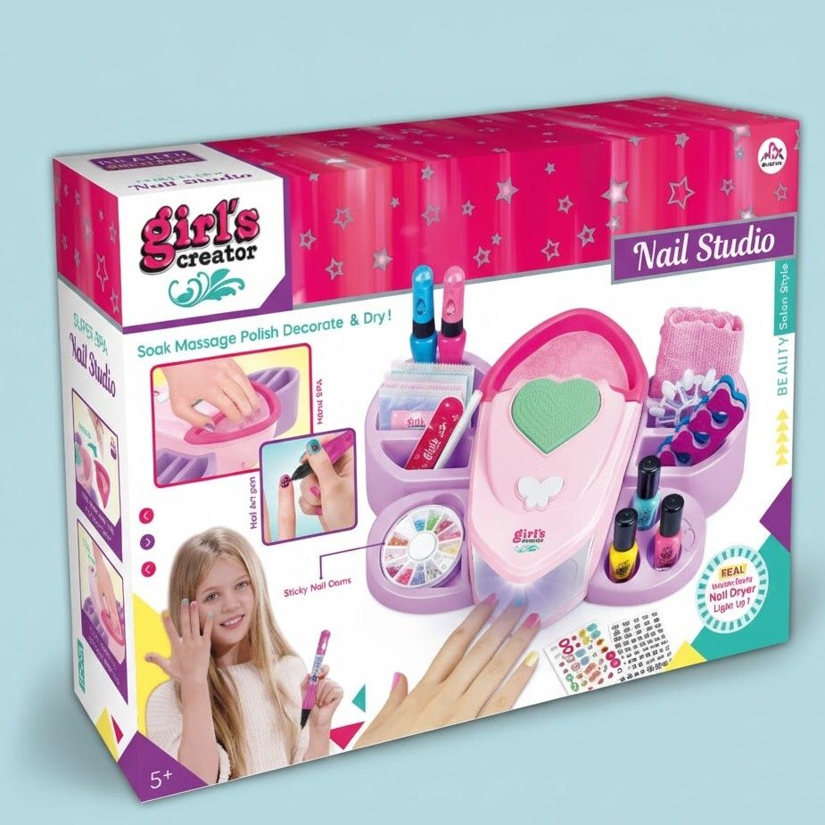 Kids Dip Manicure Nail Studio Kit With Fast Dryer & Fun Nail Tattoos For Girls Hiking Kit