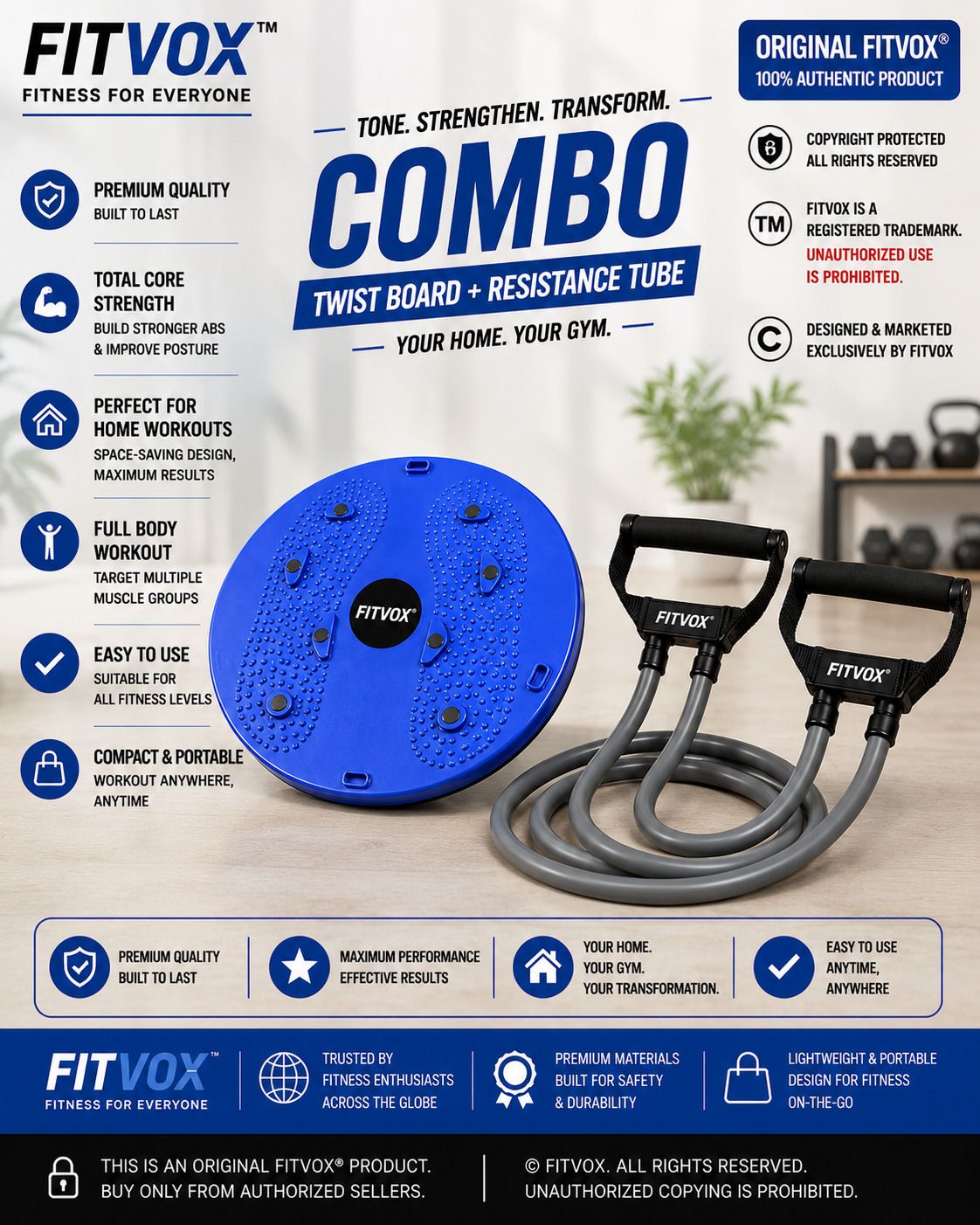 fitvox Core Flex Training Combo | Tummy Twister + Resistance Tube Fitness Accessory Kit Kit-picture-55