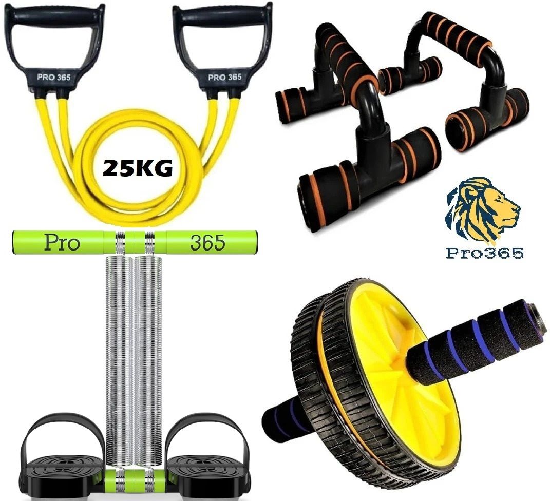 Combo Of Double TT, Pushup Bar, Toning Tube and Abdominal Wheel for Ab exerciser Fitness Accessory Kit Kit-image-7