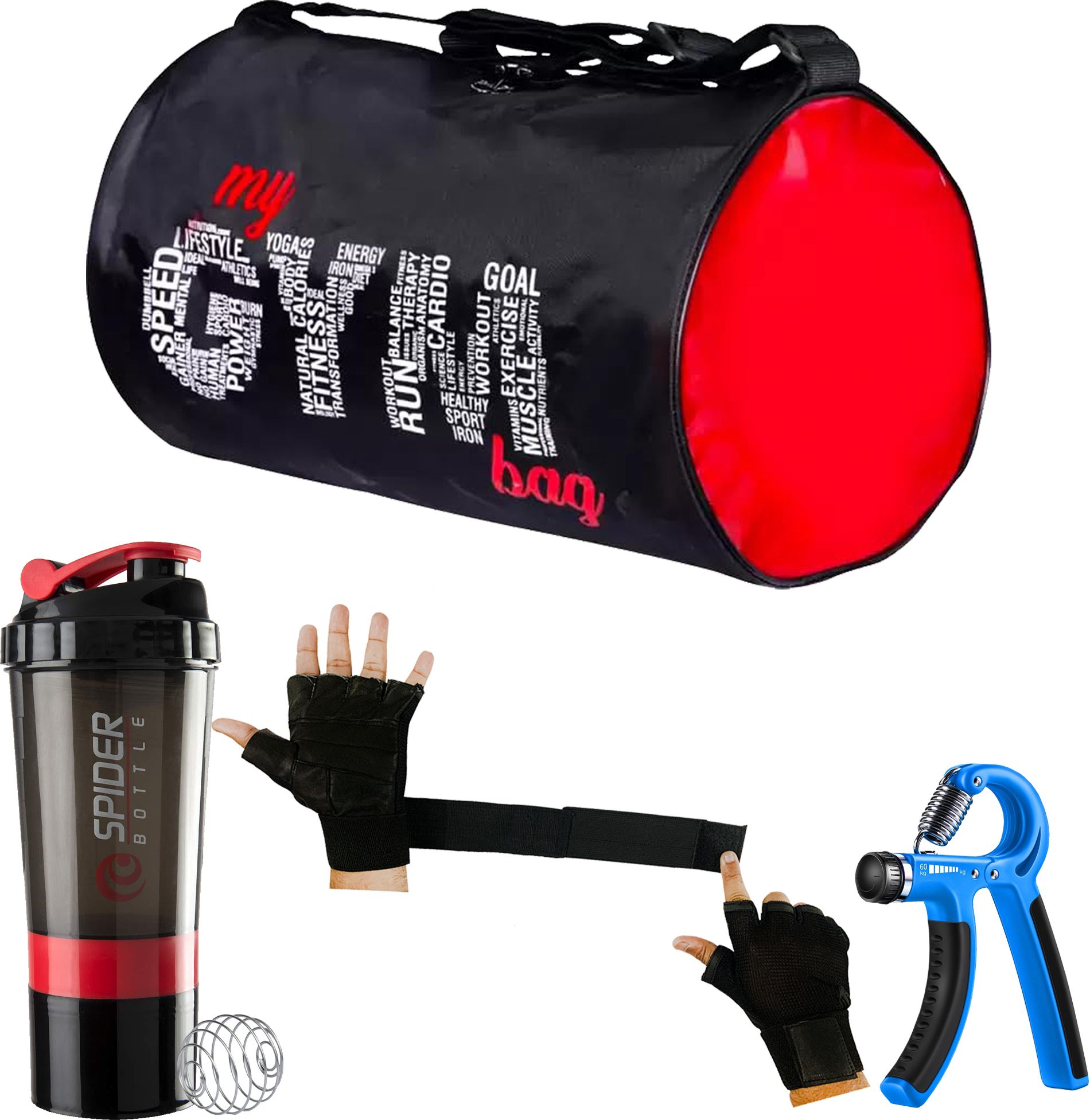 true indian 20 L Gym Duffel Bag - My gym bag duffel bag hand gripper hand 2 in 1 gloves new combo - Red, Blue-picture-2
