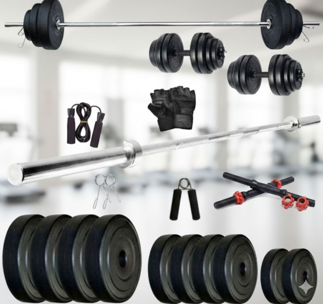 PVC 30KG Gym Weight Kit with Dumbbell Rod Black Weight Plate Fitness Accessory Kit Kit