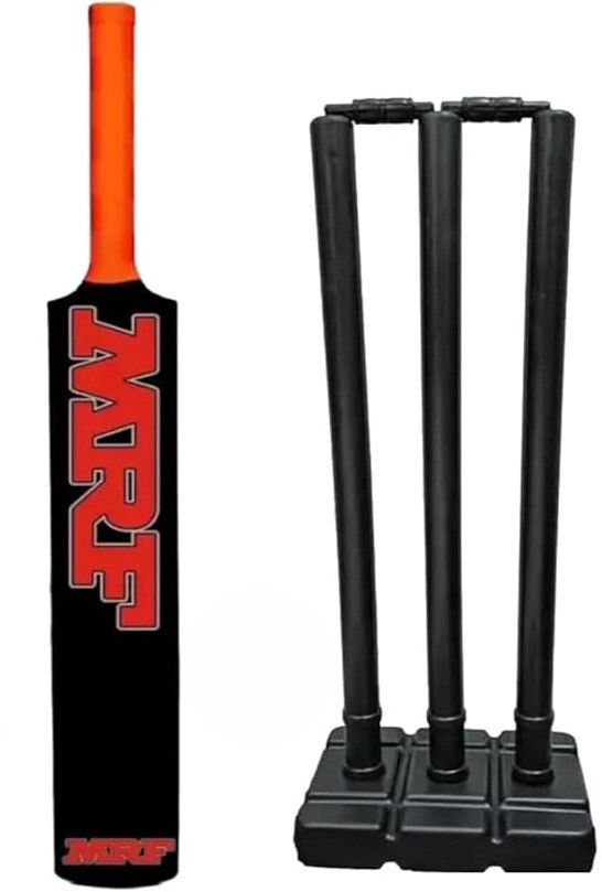 combo of new stump set full size with PVC plastic cricket bat full size (Black)-image-45