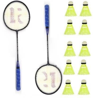 Badminton kit Set Of 2 Piece Racquet with 10 Piece Plastic ShuttleCock Badminton Kit