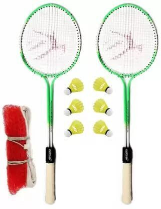 minesfit Double Badminton Racket Combo Kit Set Of 2 Racquet With 6 Pcs Shuttle With Net Badminton Kit image 1
