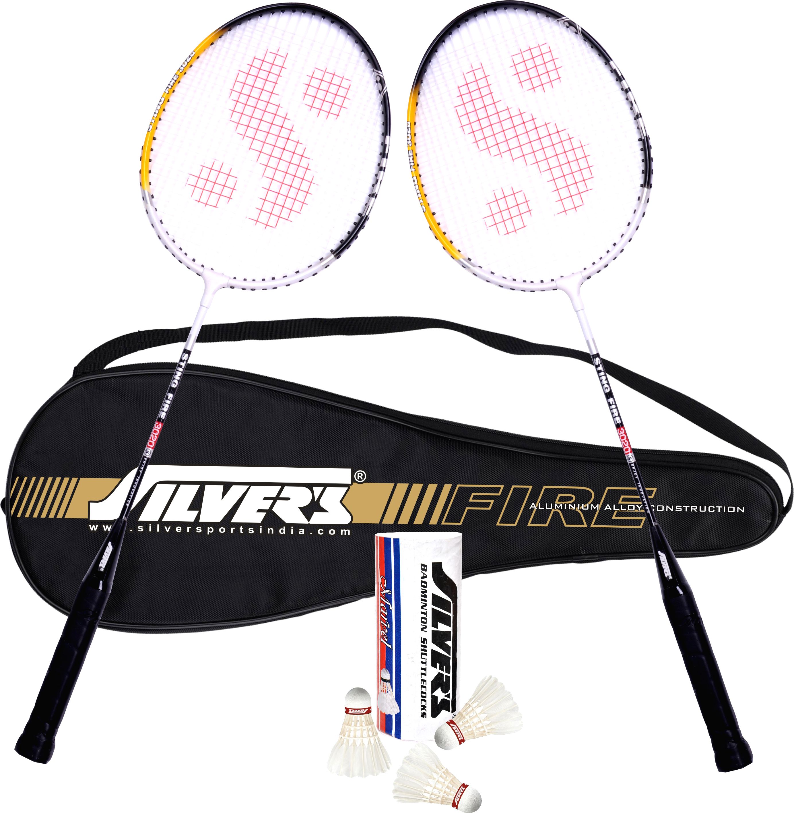 FIRE Badminton Combo- 2 Rackets with Feather Shuttle Pack of 3 Badminton Kit