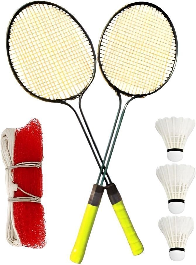 trock Badminton Raquet Set of 2pcs with 3pcs Feather Shuttles 1 Net Badminton Kit-picture-21