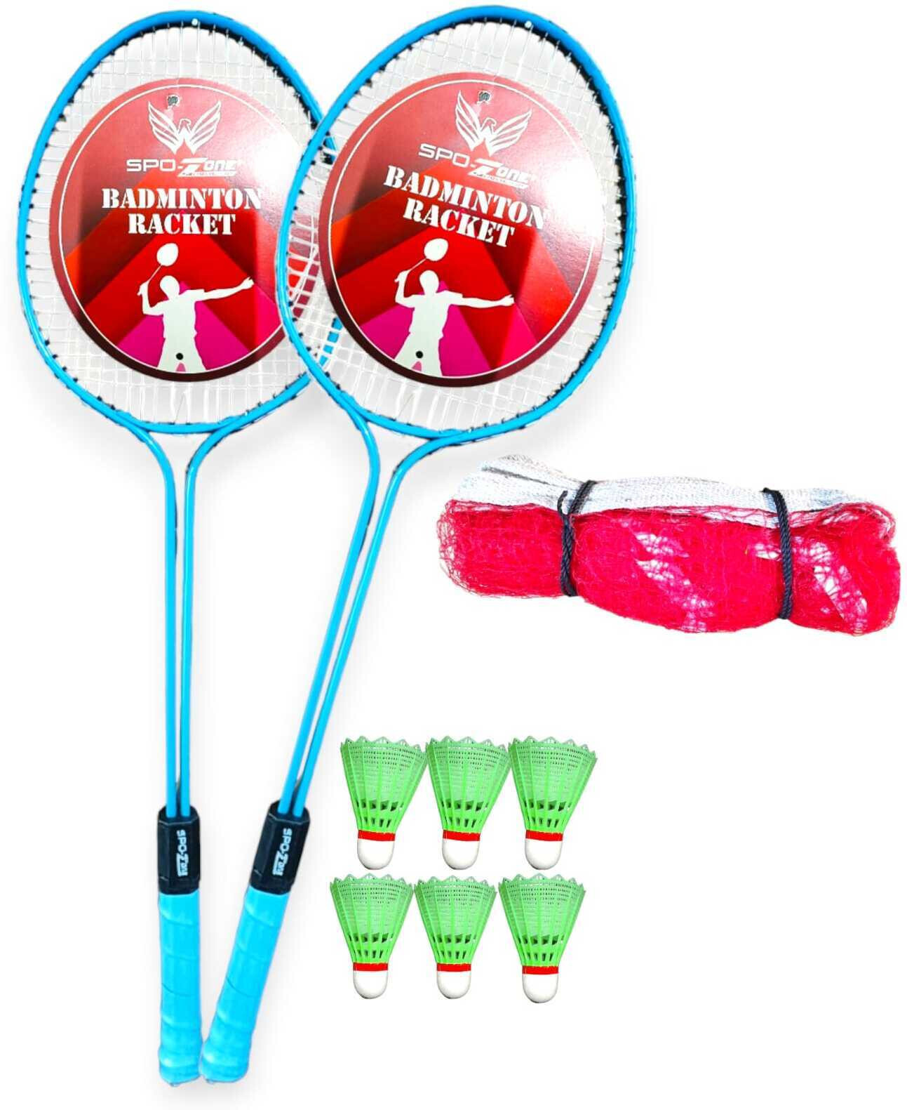 spo zone Badminton Racket Pack Of 2 With Shuttlecock With Net Badminton Kit image 1