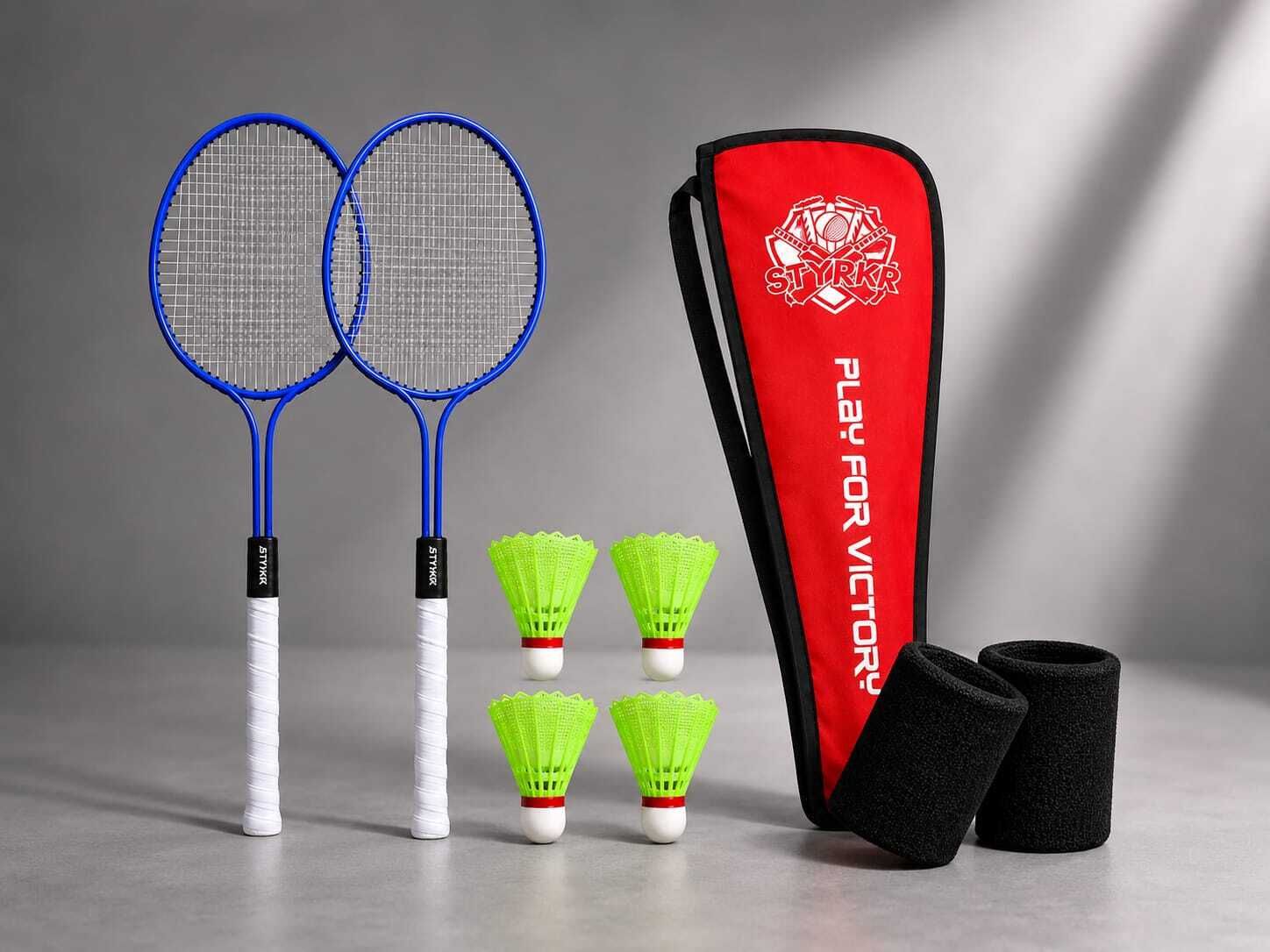 styrkr Racket set of 2 with shuttlecock 4 carry Bag 1 Badminton Wrist Band Pair Badminton Kit-picture-31