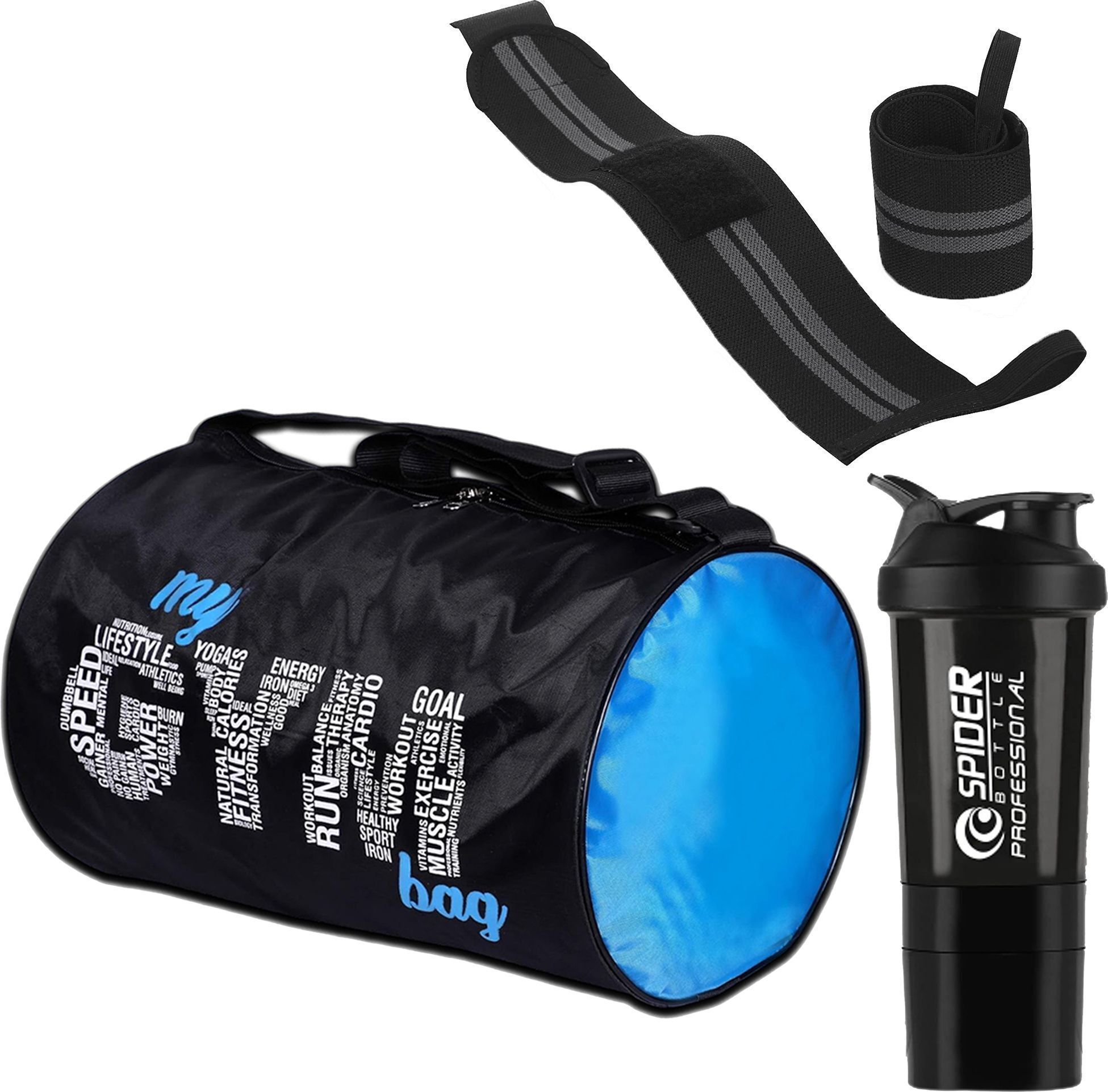Combo Set of Gym Bag with Wrist Support Band and Shaker Bottle For Men & Women Fitness Accessory Kit Kit-image-3