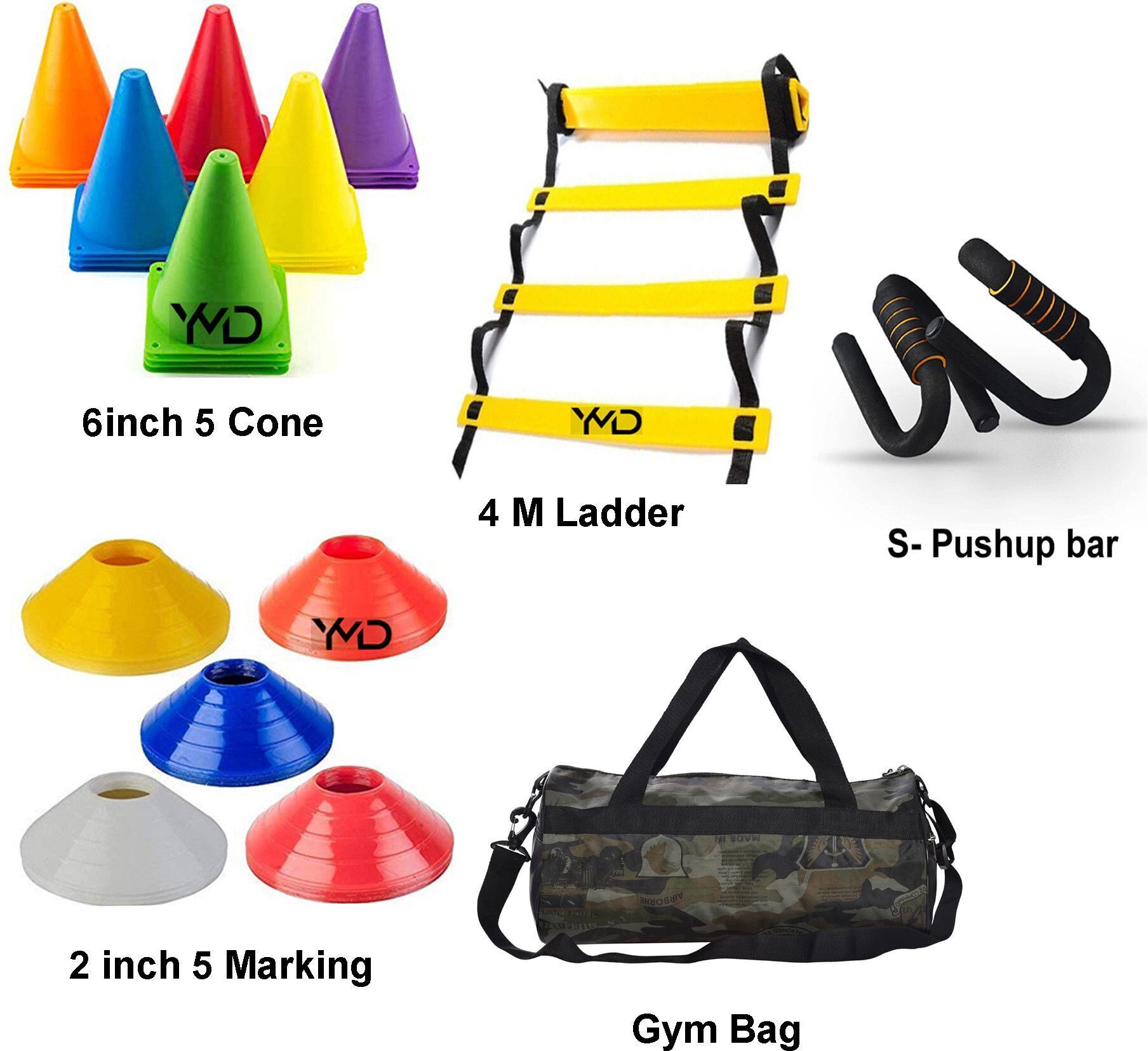 6 Inch 5 Cone, 5 Space Markers, 4 Meter Ladder Agility, S-Pushup Bar & Bag Football Kit-image-29