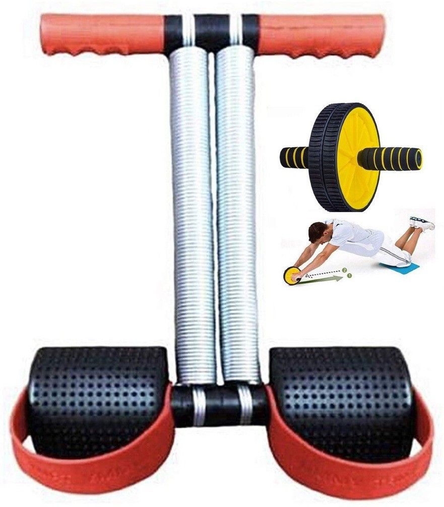YELLOW AB ROLLER WITH DOUBLE SPRING TUMMY TRIMMER RED Fitness Accessory Kit Kit-image-40