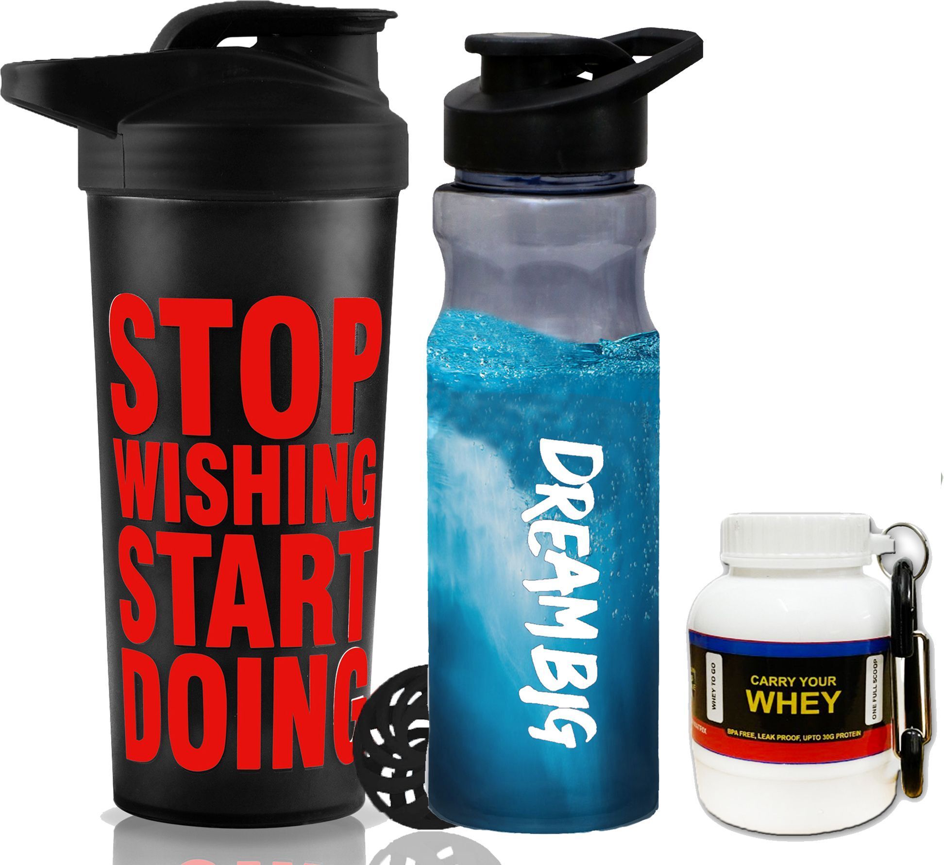 Gym Shaker and Sipper Bottle With Whey Container Combo, 100% Leak Proof BPA Free Fitness Accessory Kit Kit-image-42