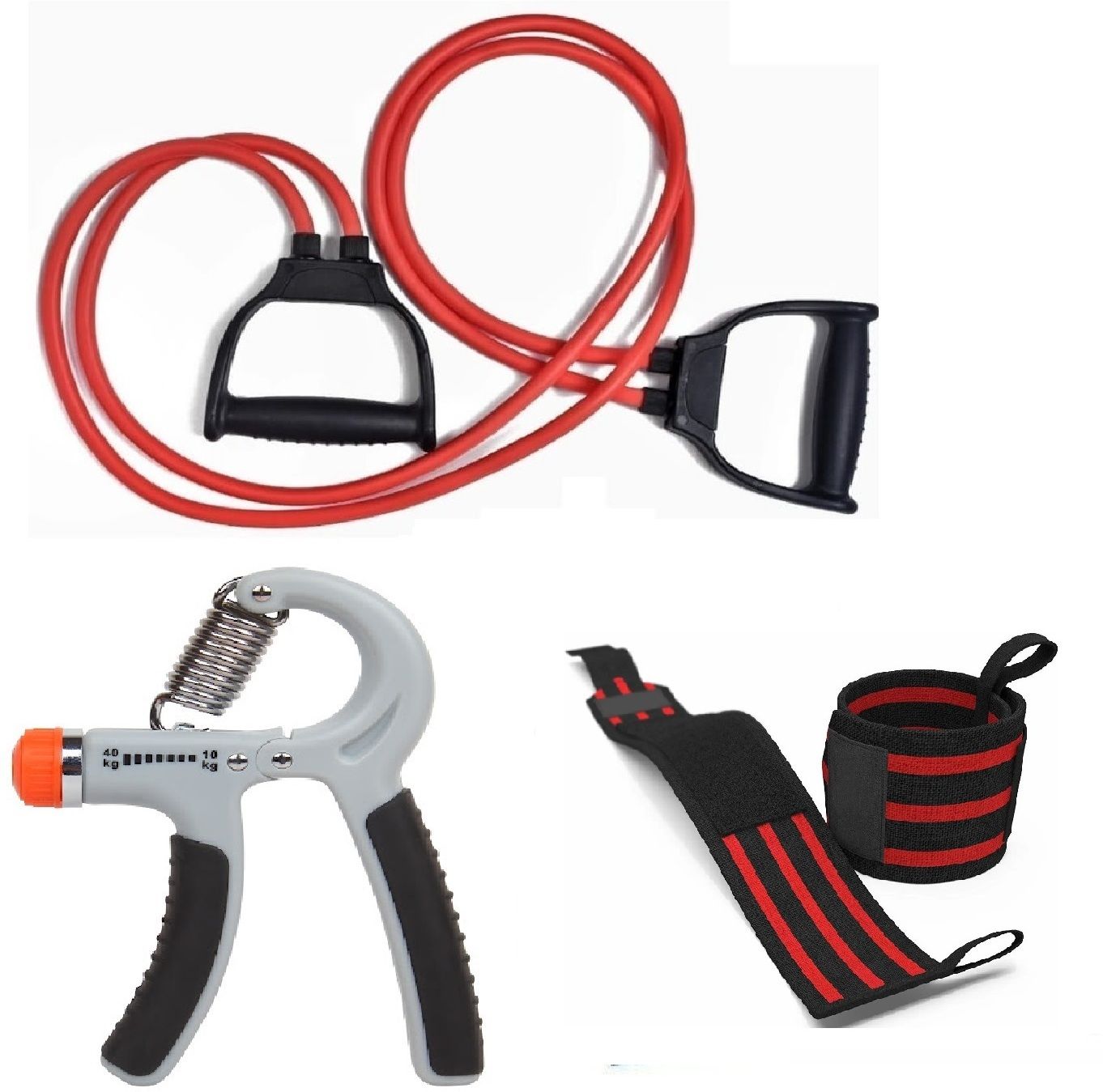 Set 3|Gun Hand Gripper1 Wrist Support Arm Band & Double Toning Tube for Exercise Fitness Accessory Kit Kit-image-5