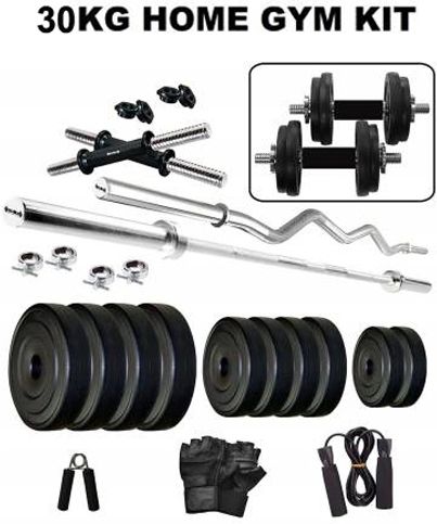 FITNESS 30kg PVC Weight Dumbbell Set + ACCESSORIES - BEST for HOME EXERCISE Black Weight Plate-image-25