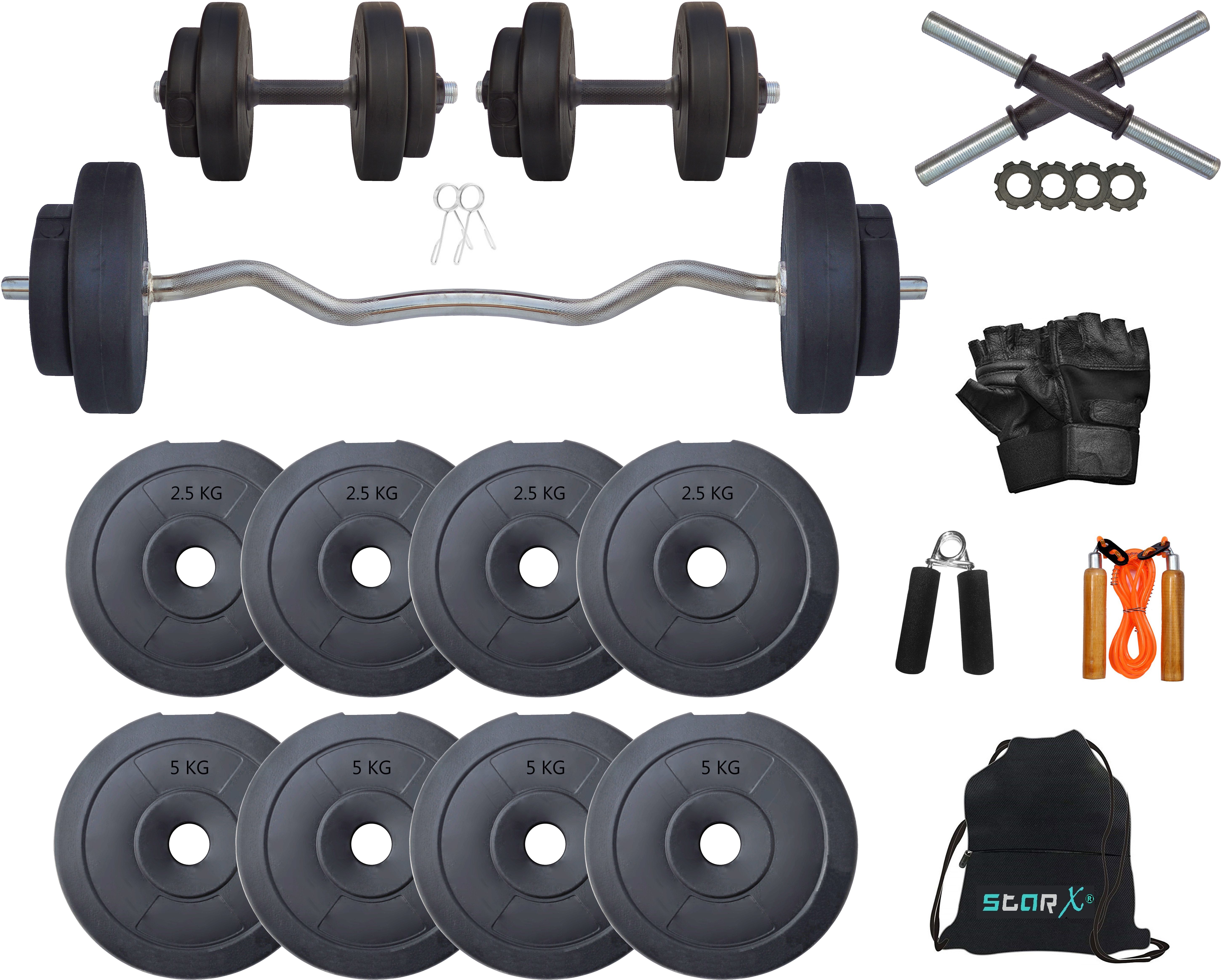 30 kg STARX Fitness Kit 30Kg (5kg*4,2.5KG*4) with 3Ft Rod and SX1 Fitness Kit Home Gym Combo-picture-33