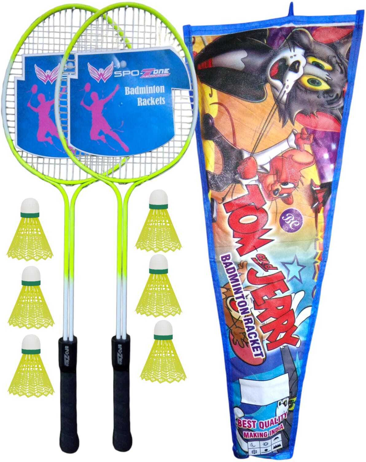 spo zone Badminton Racket COMBO KIT Set Of 2 PC With Cover & 6 Plastic Shuttle Badminton Kit image 1