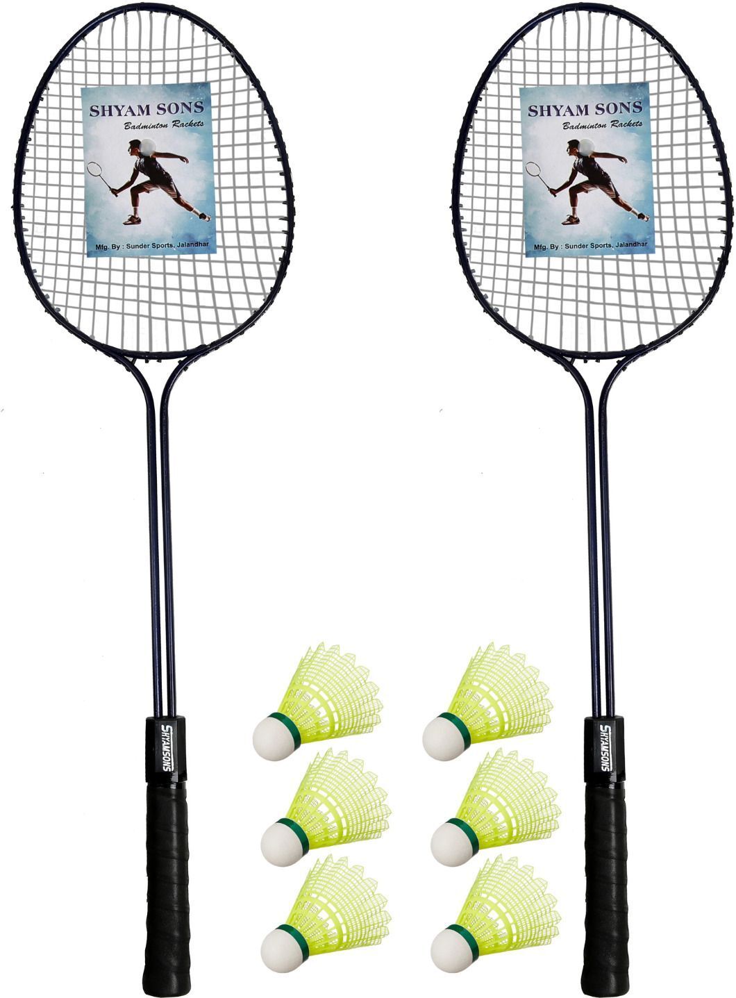 SHAM SONS 2PC OF DOUBLE SHAFT RACKET WITH 3PC PLASTIC SHUTTLE COCK Badminton Kit-image-40
