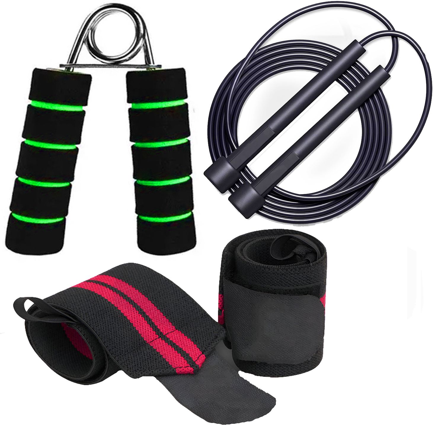 Wrist Band & Hand Gripper Combo For Gym Workout Support Jump Rope Combo Fitness Accessory Kit Kit