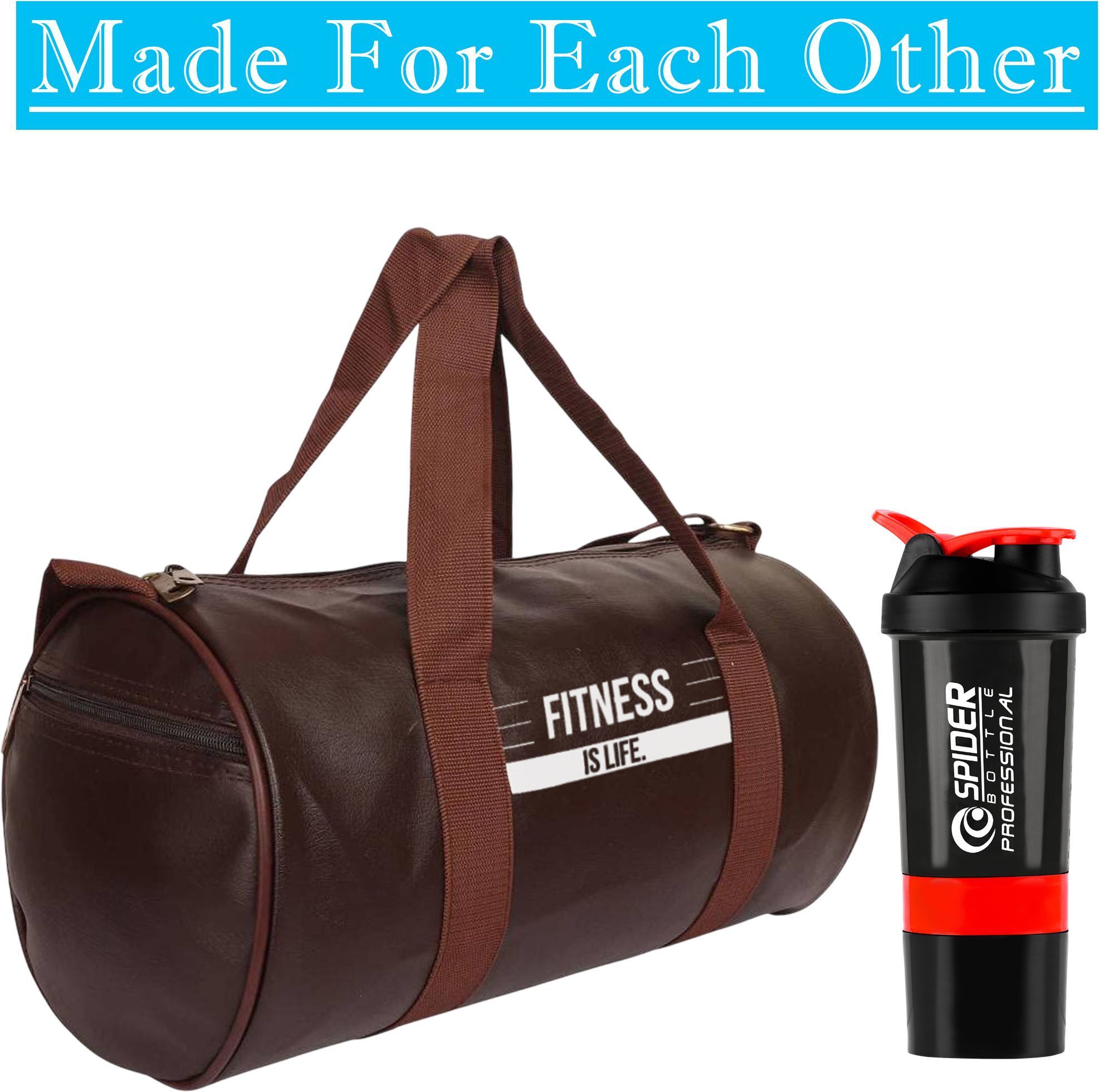 Gym Leather Duffle/Sports Workout Bag With Protein Shaker Bottle BPA-free Fitness Accessory Kit Kit-image-44