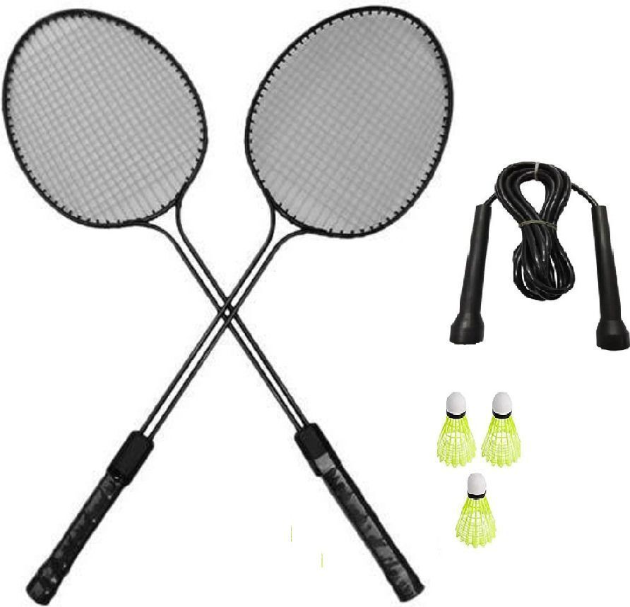 2 PC Double Shaft racket + 3 Pc Nylon Shuttle + Skipping Rope Badminton Kit-image-26