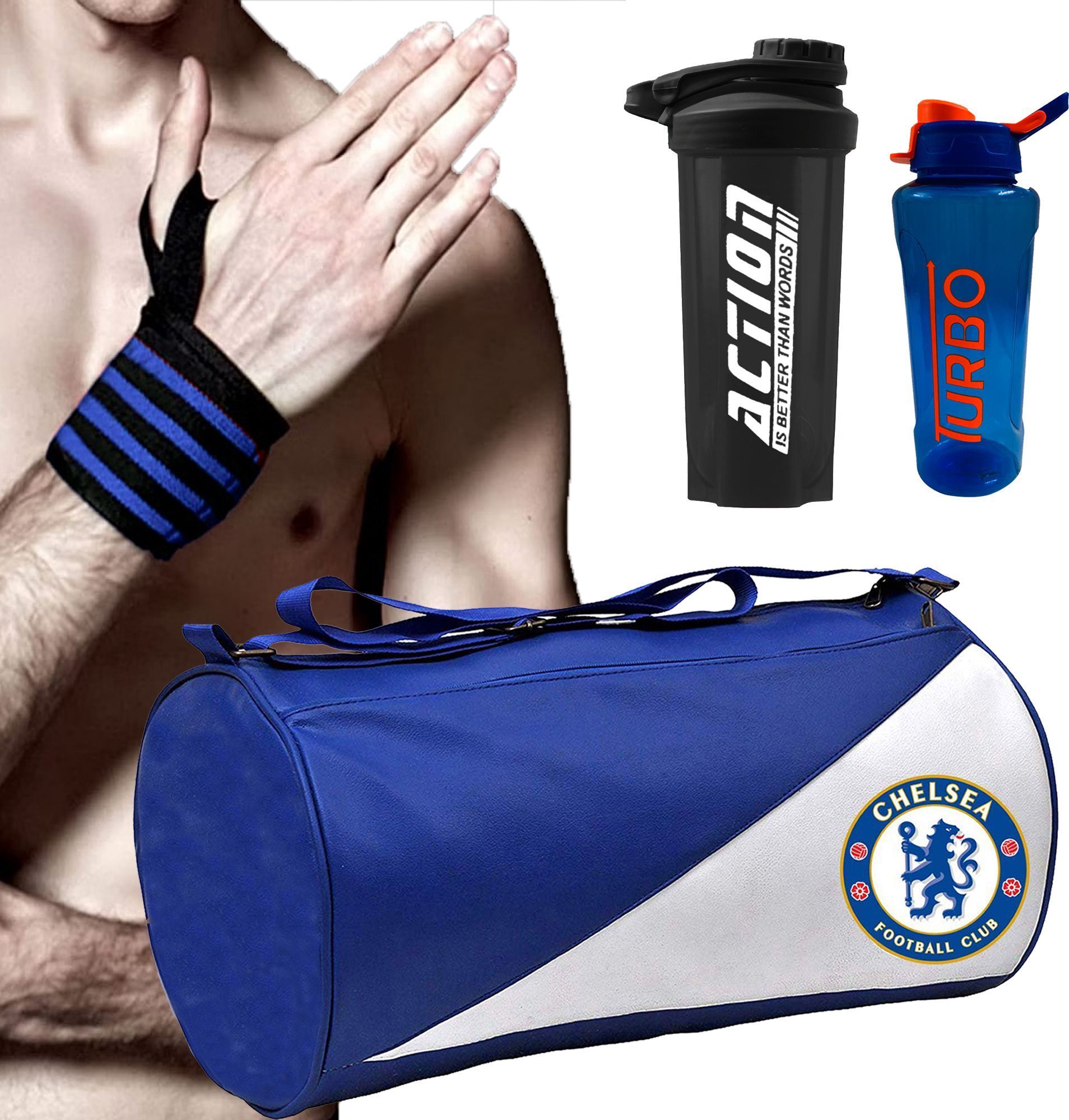 Gym Bag Combo With Acton Shaker With Wrist Support &Turbo Sipper Home Gym Kit Fitness Accessory Kit Kit-image-45