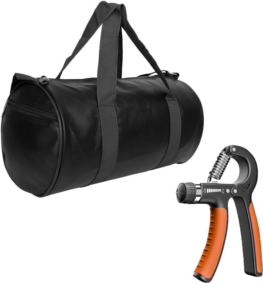 Leatherite (Black) Gym Bag with Orange hand grip Fitness Accessory Kit Kit-image-44
