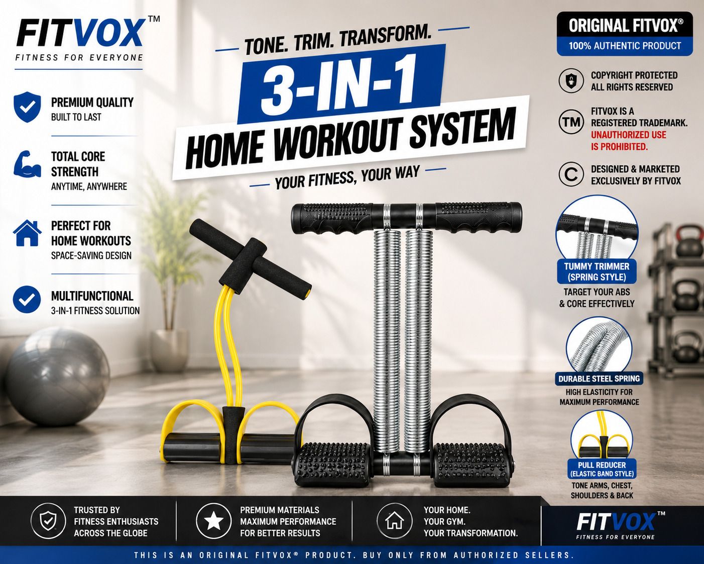 Power Core Strength Combo | Double Tummy Trimmer + Pull Reducer Fitness Accessory Kit Kit-image-4