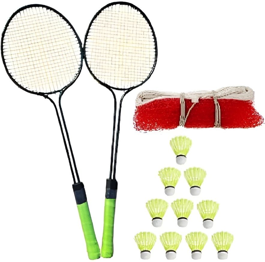 Badminton Racquet Set of 2pcs With 10pcs Nylon Shuttles 1 Net Badminton Kit