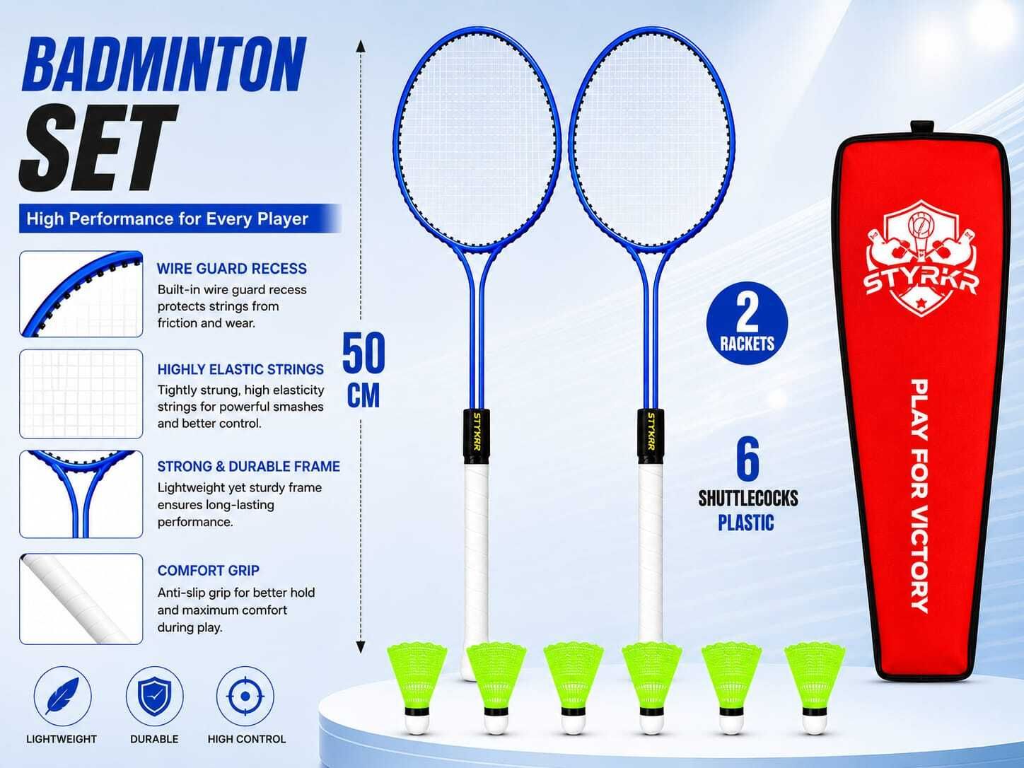 Kidzy Steel Badminton Racquet Set with 6pc.Nylon Shuttlecock. Badminton Kit-image-15
