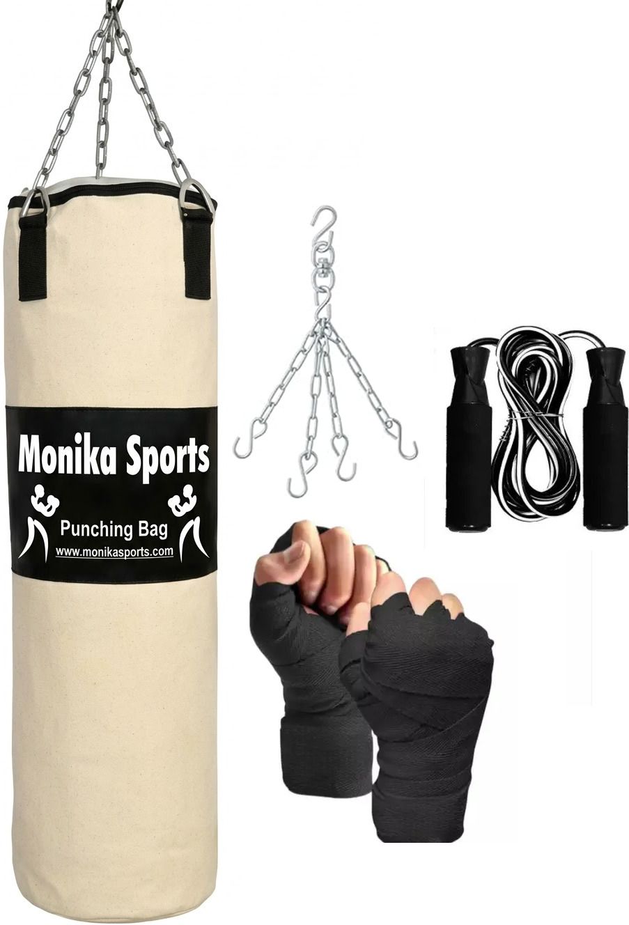 monika sports Professional 3 Feet Unfilled Punching Bag with Hand Wraps & Jump Rope Free Boxing Kit-picture-11