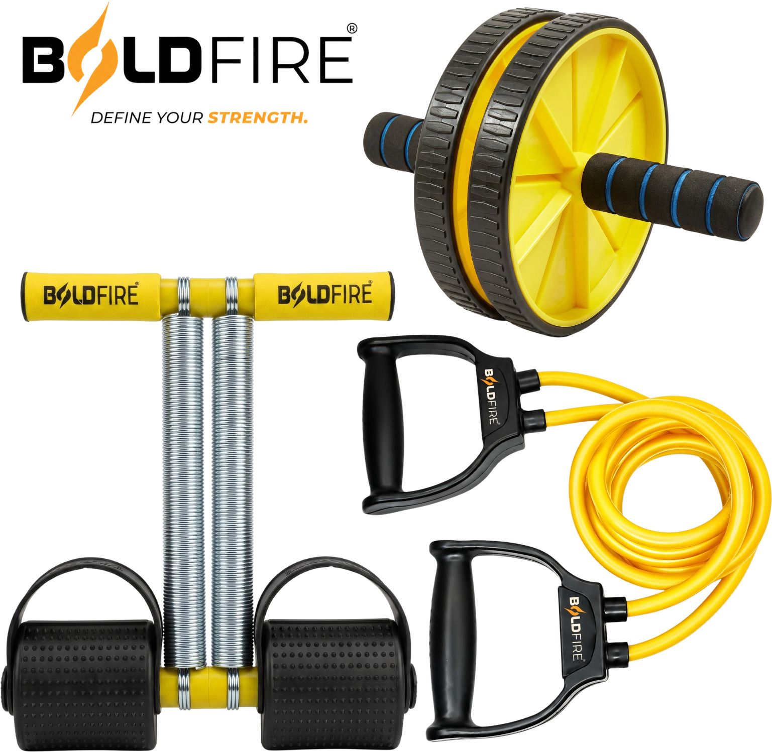 3-in-1 Home Gym Workout Kit | Ab Roller, Spring Tummy Trimmer & Resistance Tube Fitness Accessory Kit Kit-image-37