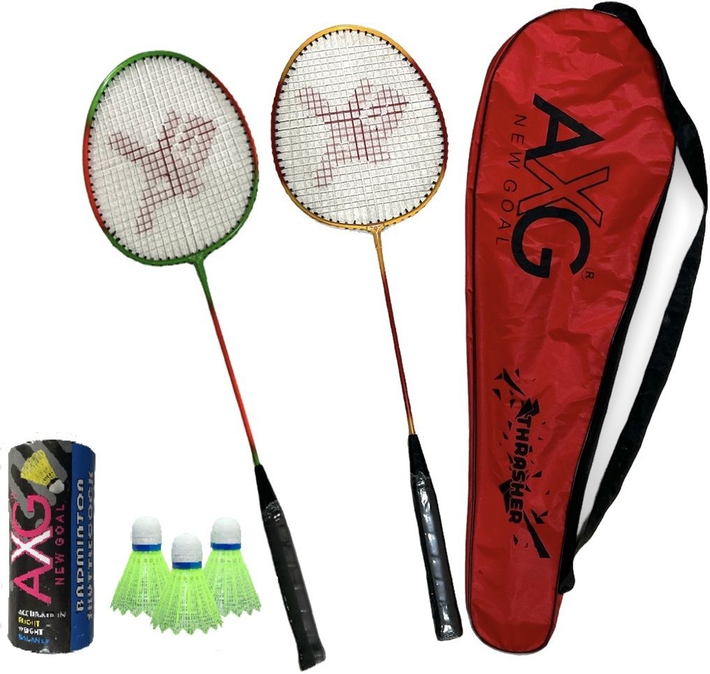 axg new goal Thrasher Badminton Set of 2 Multicolor Racquets with 3 Plastic Shuttles Badminton Kit-picture-16