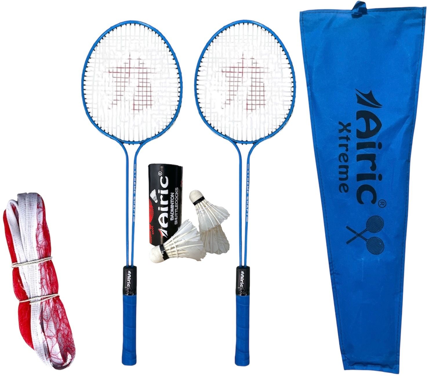 airic Xtreme Double Shaft Raquets with Feather Shuttles and 3 side tape Net Badminton Kit-picture-13