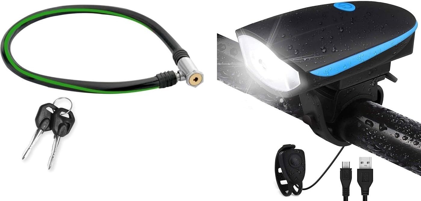 Bicycle cable key lock with cycle bell USB rechargeable Cycling Kit