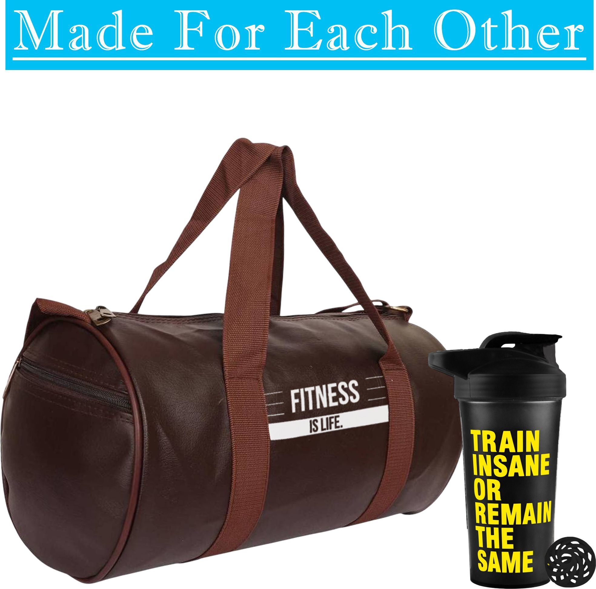 Gym Leather Duffle/Sports Workout Bag With Protein Shaker Bottle BPA-free Fitness Accessory Kit Kit-image-30