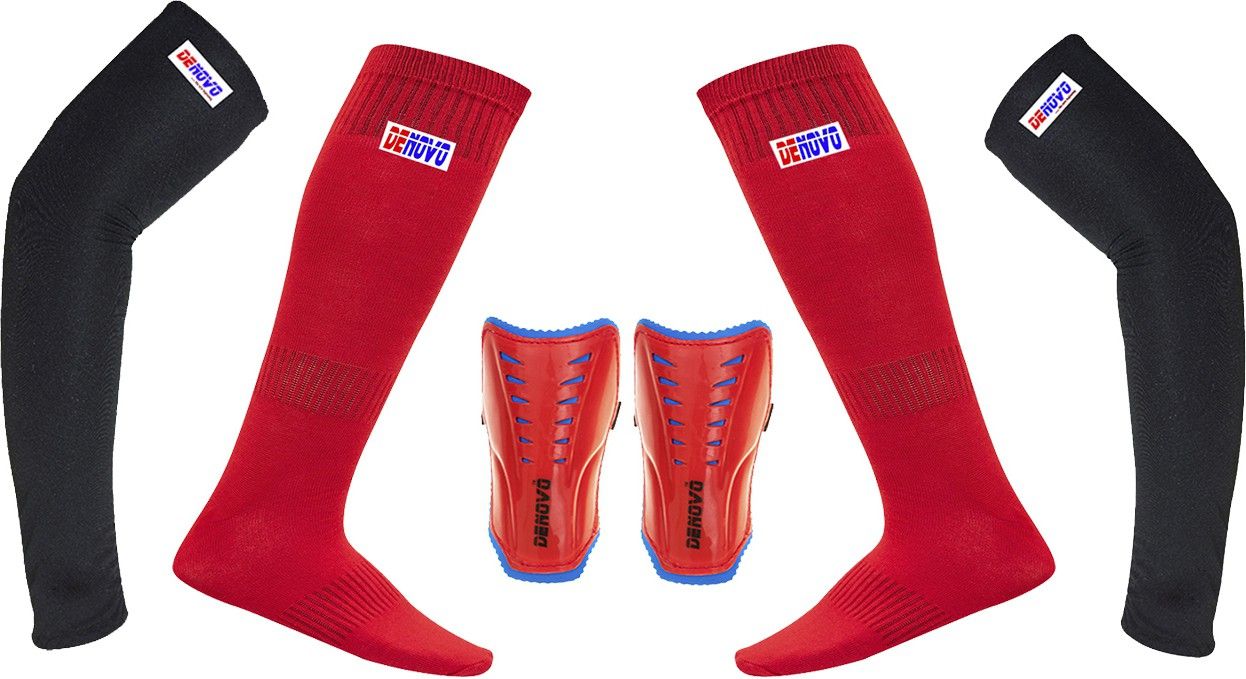 Ultimate Protection (One Pair Large Shin Guard + One Pair Lycra Plain Knee Length Football Socks + One Pair UV Protection Arm Sleeves) Football Kit-image-21