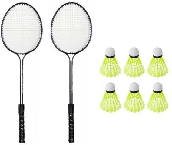 2 Double Shaft Racquet with 6 pc Nylon Shuttle Badminton Kit-image-27