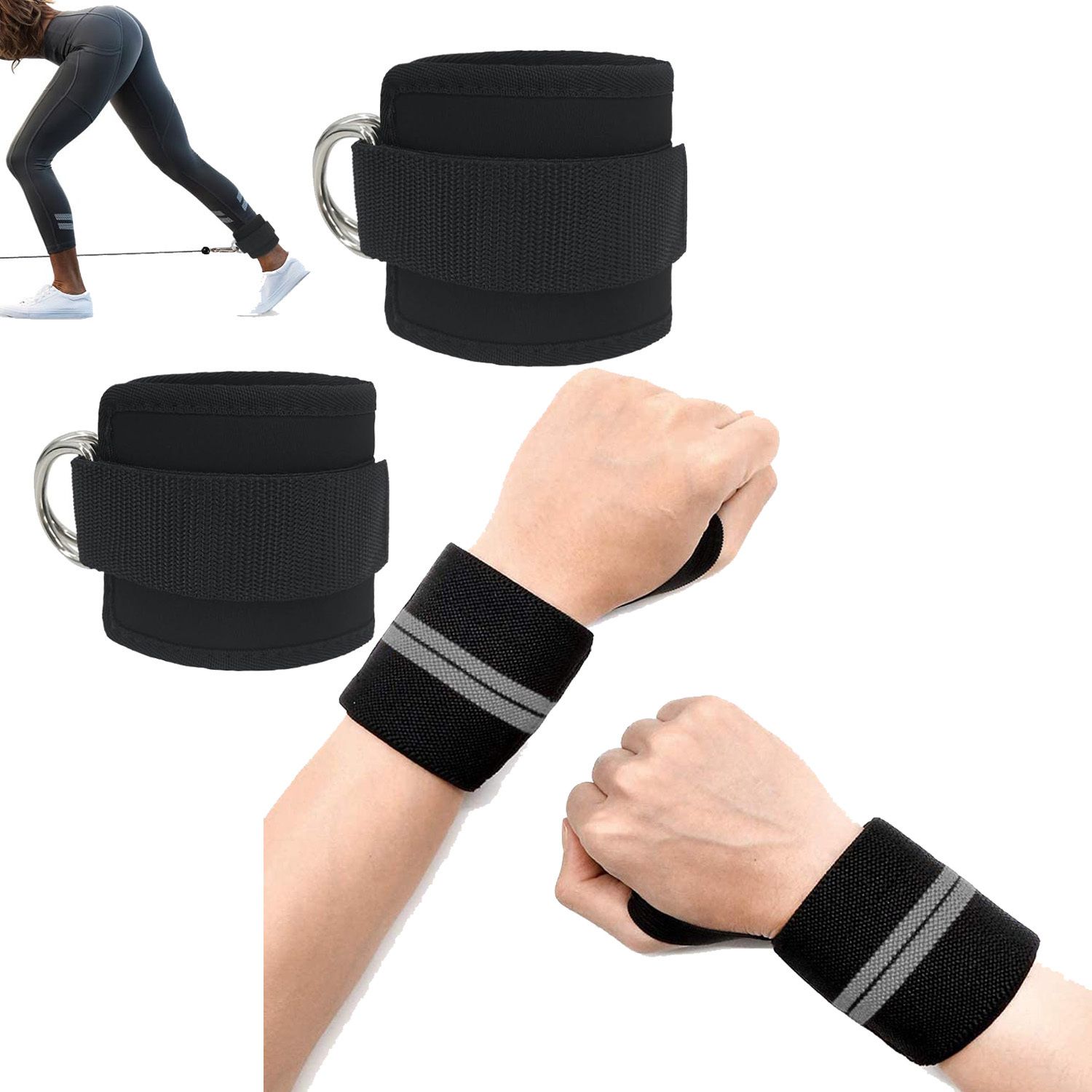 gymwar Combo of Cabel Machine Ankle strap+Wrist Supporter for Gym Fitness Accessory Kit Kit-picture-13