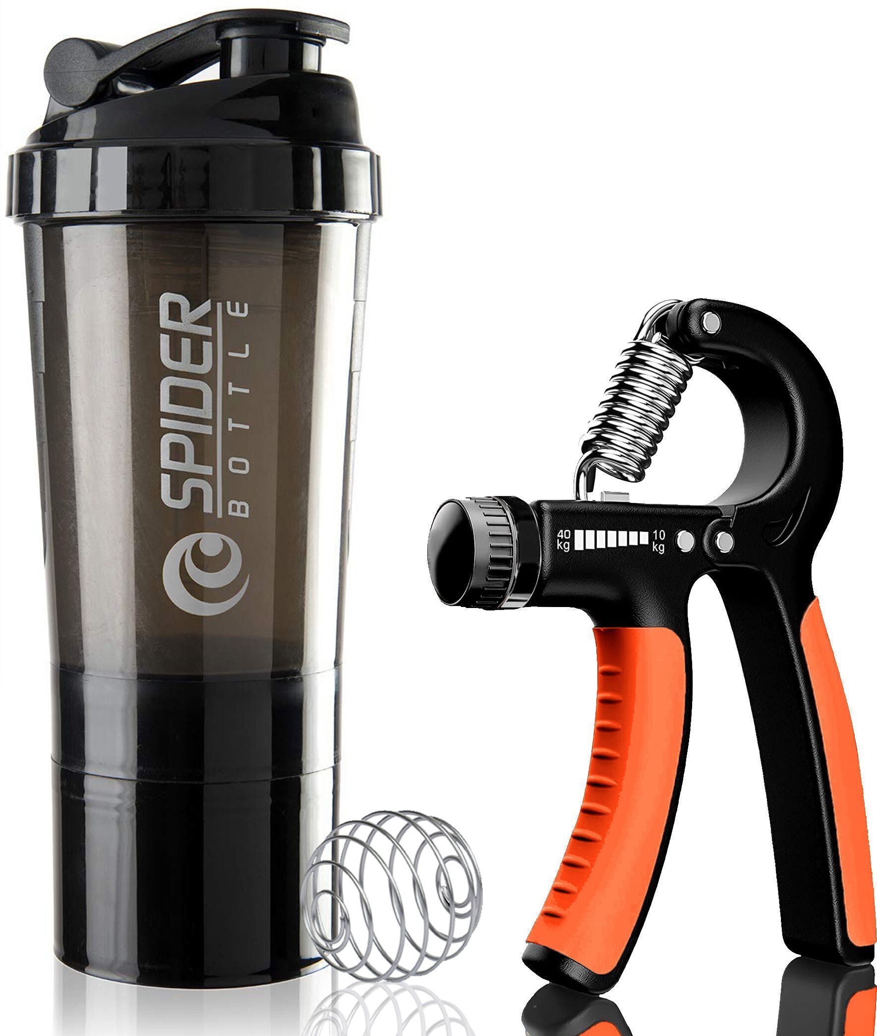 Adjustable Hand Gripper 10 To 40Kg With 500ml Gym Shaker With Steel Ball For Gym Fitness Accessory Kit Kit-image-43